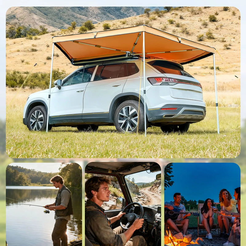 VEVOR 270° auto sānu nojume, 4,9 m², vadītāja puses nojume transportlīdzeklim, ūdensizturīga ar UV50+ aizsardzību, brīvi stāvoša visu laikapstākļu nojume SUV, furgoniem un pikapiem, kempingam, ar pārnēsāšanas somu