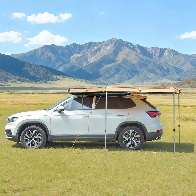 VEVOR 270° auto sānu nojume, 4,9 m², vadītāja puses nojume transportlīdzeklim, ūdensizturīga ar UV50+ aizsardzību, brīvi stāvoša visu laikapstākļu nojume SUV, furgoniem un pikapiem, kempingam, ar pārnēsāšanas somu