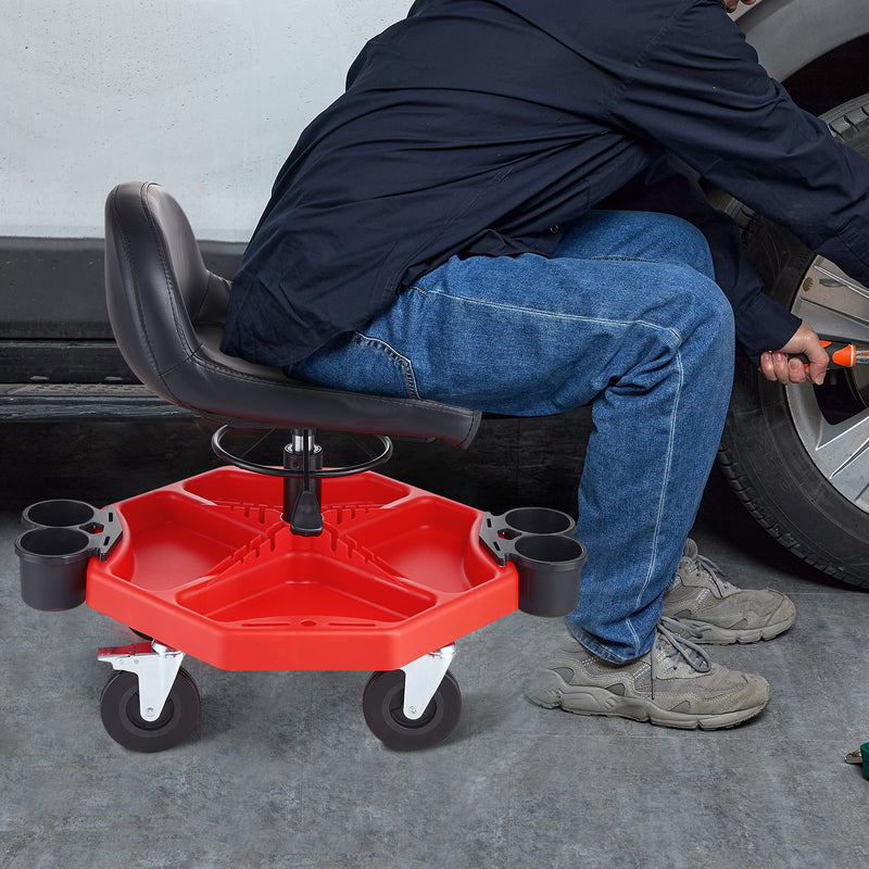 VEVOR mehāniķa griežamais krēsls, 136 kg slodzes jauda, ripojošs darba krēsls ar augstuma regulēšanu