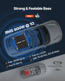 VEVOR monobloka automašīnas pastiprinātājs 800 W RMS, 1 kanāls, D klase, stabils pie 1/2/4 Ω, ar tālvadības subwoofera līmeņa regulatoru, zemo frekvenču filtru, basa pastiprinājumu un fāzes regulēšanu