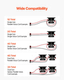 VEVOR monobloka automašīnas pastiprinātājs 800 W RMS, 1 kanāls, D klase, stabils pie 1/2/4 Ω, ar tālvadības subwoofera līmeņa regulatoru, zemo frekvenču filtru, basa pastiprinājumu un fāzes regulēšanu