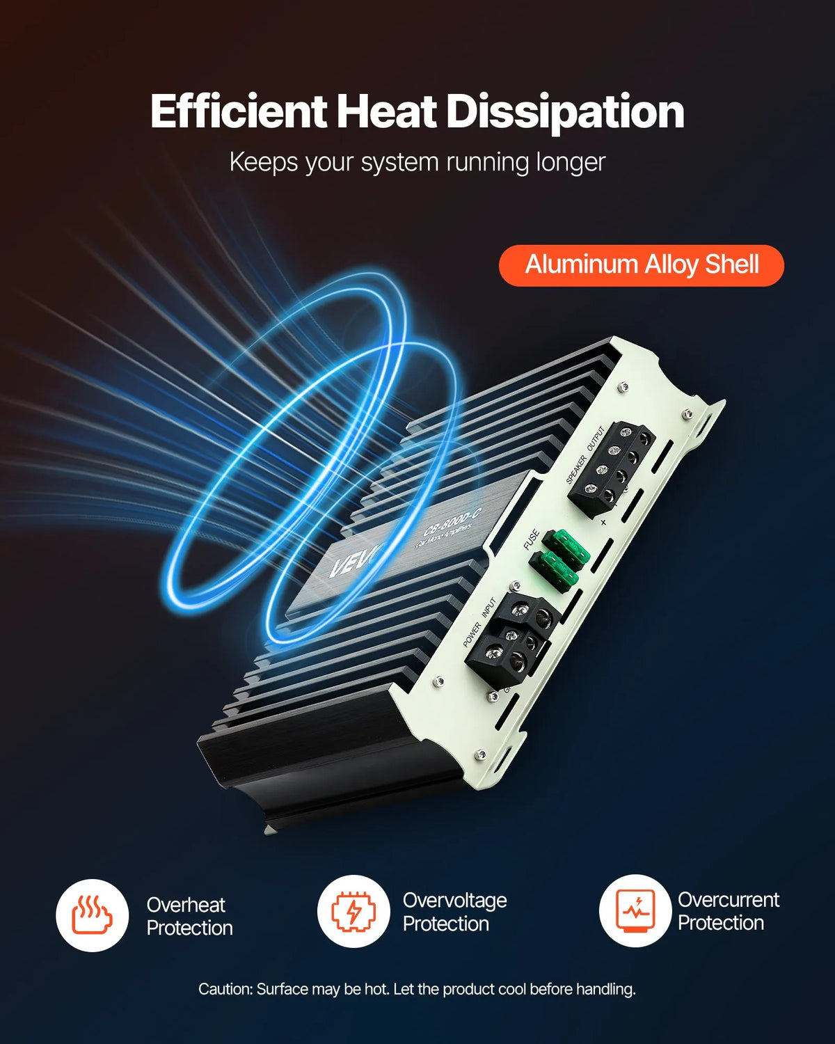 VEVOR Monoblock Car Amplifier 800 W RMS, 1 Channel, Class D, Stable at 1/2/4 Ω, with Remote Subwoofer Level Control, Low-Pass Filter, Bass Boost and Phase Adjustment