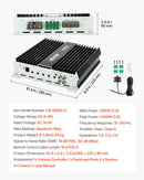 VEVOR monobloka automašīnas pastiprinātājs 1200 W RMS, 1 kanāls, D klase, stabils pie 1/2/4 Ω, ar tālvadības subwoofera līmeņa regulatoru, zemo frekvenču filtru, basa pastiprinājumu un fāzes regulēšanu