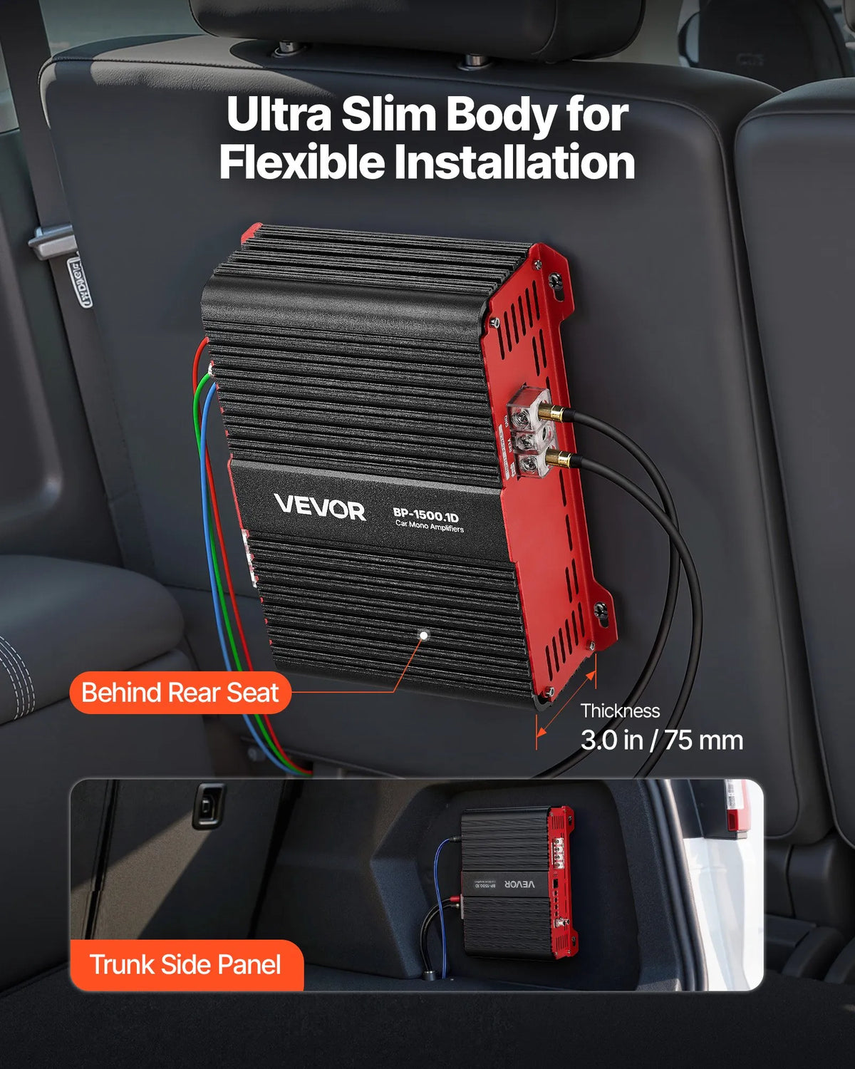 VEVOR Monoblock Car Amplifier, 1500 W RMS MAX, Stable at 1/2/4 Ω, 1-Channel Class D Car Audio Amplifier with Remote Subwoofer Level Control, Low-Pass Filter and Bass Boost, Volume Controller Included