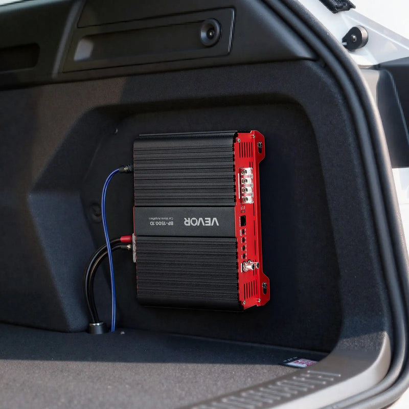 VEVOR monobloka automašīnas pastiprinātājs, 1500 W RMS MAX, stabils pie 1/2/4 Ω, 1 kanāla D klases automašīnas audio pastiprinātājs ar tālvadības subwoofera līmeņa kontroli, zemo frekvenču filtru un basu pastiprinājumu, komplektā skaļuma regulators