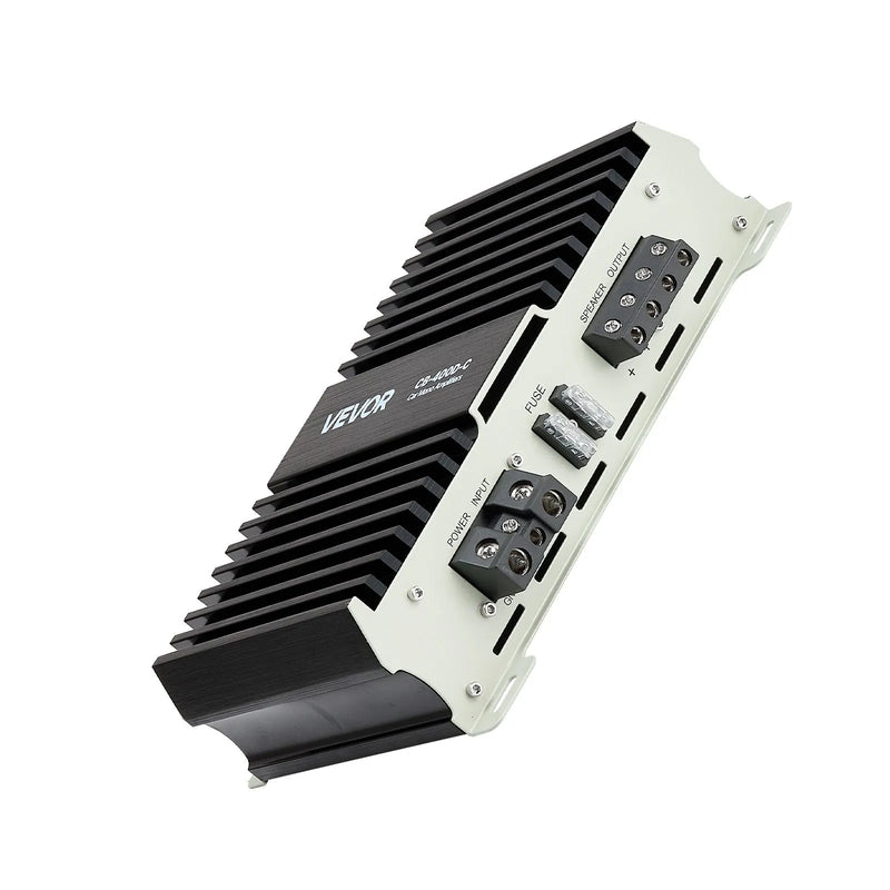 VEVOR monobloka automašīnas pastiprinātājs 400 W RMS, 1 kanāls, D klase, stabils pie 1/2/4 Ω, ar tālvadības subwoofera līmeņa regulatoru, zemo frekvenču filtru, basa pastiprinājumu un fāzes regulēšanu