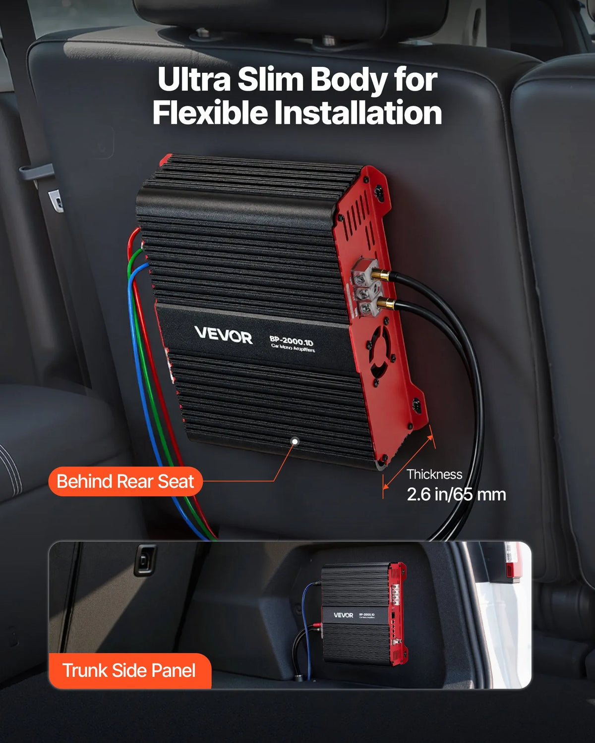 VEVOR Monoblock Car Amplifier, up to 2000 W, Stable 1/2/4 Ω, 1-Channel Class D Audio Amplifier with Remote Subwoofer Level Control, Low-Pass Filter and Bass Boost, Volume Controller Included