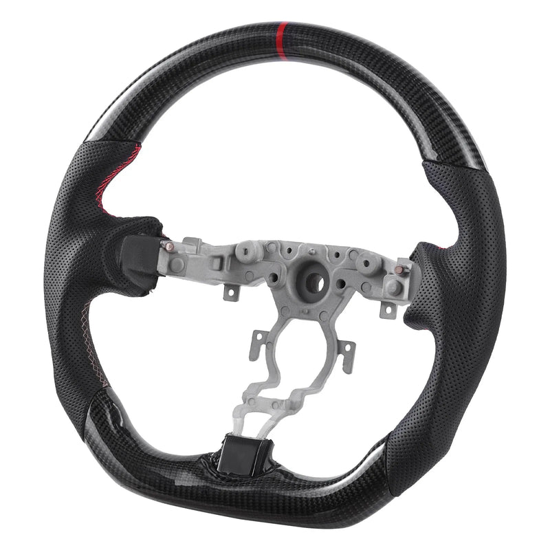 VEVOR stūre Nissan 370Z 2008–2020, D formas stūre ar plakanu apakšdaļu, oglekļa šķiedras apdare, ādas satvēriena zona ar neslīdošu tekstūru un precīzām šuvēm, melna