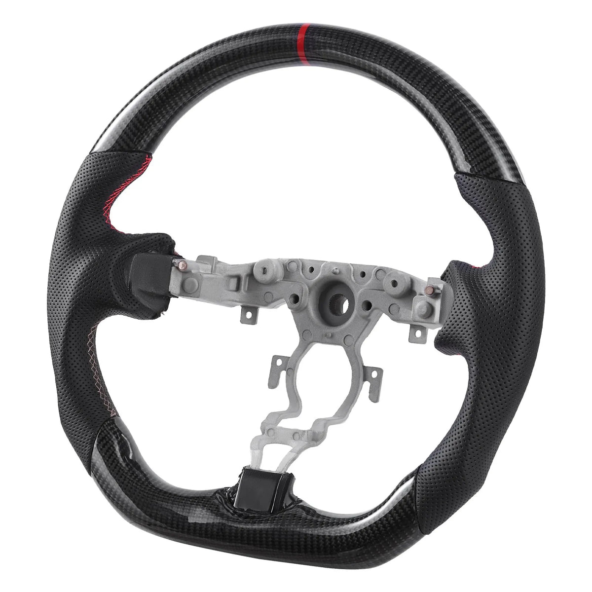 VEVOR stūre Nissan 370Z 2008–2020, D formas stūre ar plakanu apakšdaļu, oglekļa šķiedras apdare, ādas satvēriena zona ar neslīdošu tekstūru un precīzām šuvēm, melna