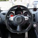 VEVOR stūre Nissan 370Z 2008–2020, D formas stūre ar plakanu apakšdaļu, oglekļa šķiedras apdare, ādas satvēriena zona ar neslīdošu tekstūru un precīzām šuvēm, melna