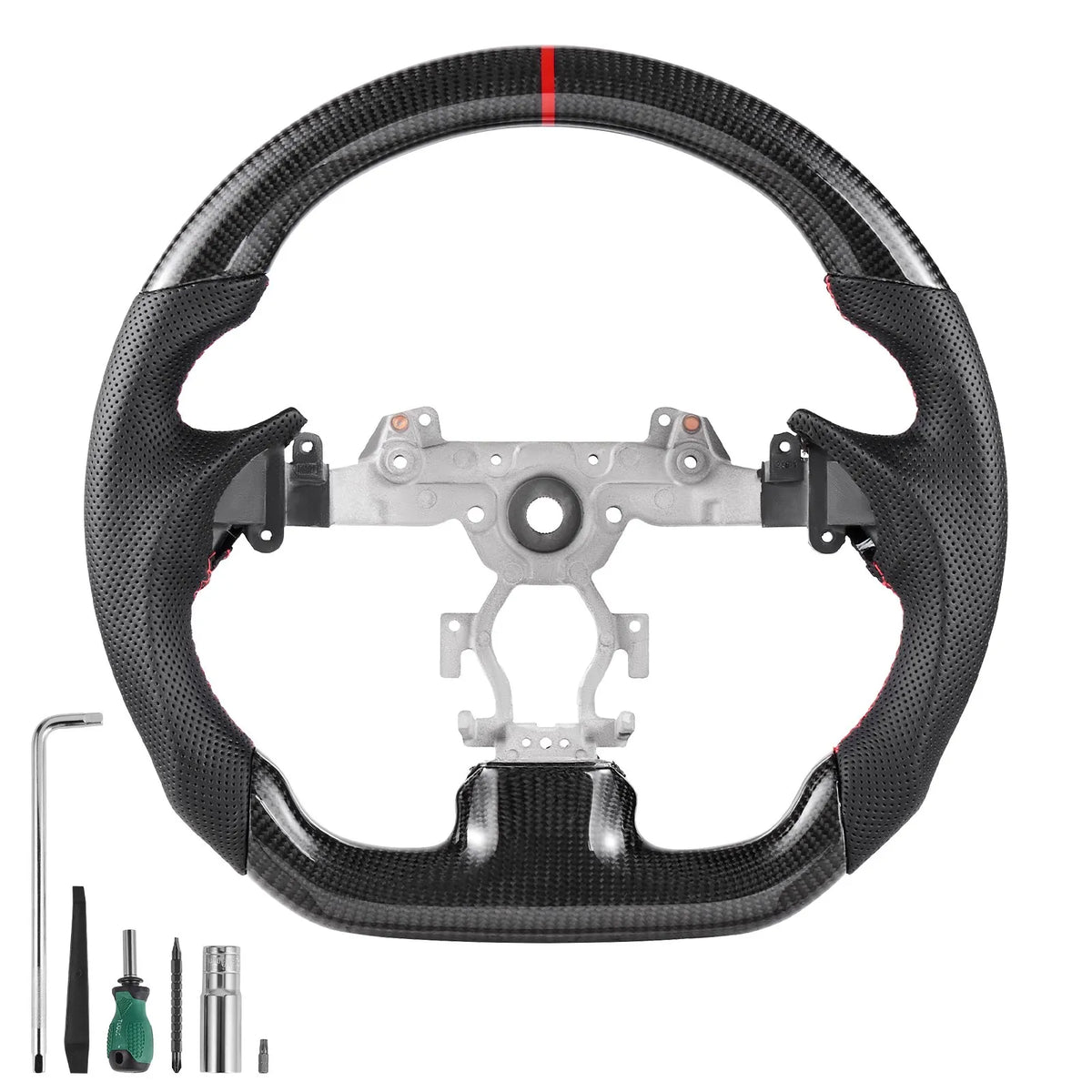 VEVOR Steering Wheel for Infiniti G37 2007–2013, D-Shape Steering Wheel with Flat Bottom, Carbon Fibre Finish, Leather Grip Zone with Non-Slip Texture and Precision Stitching, Black