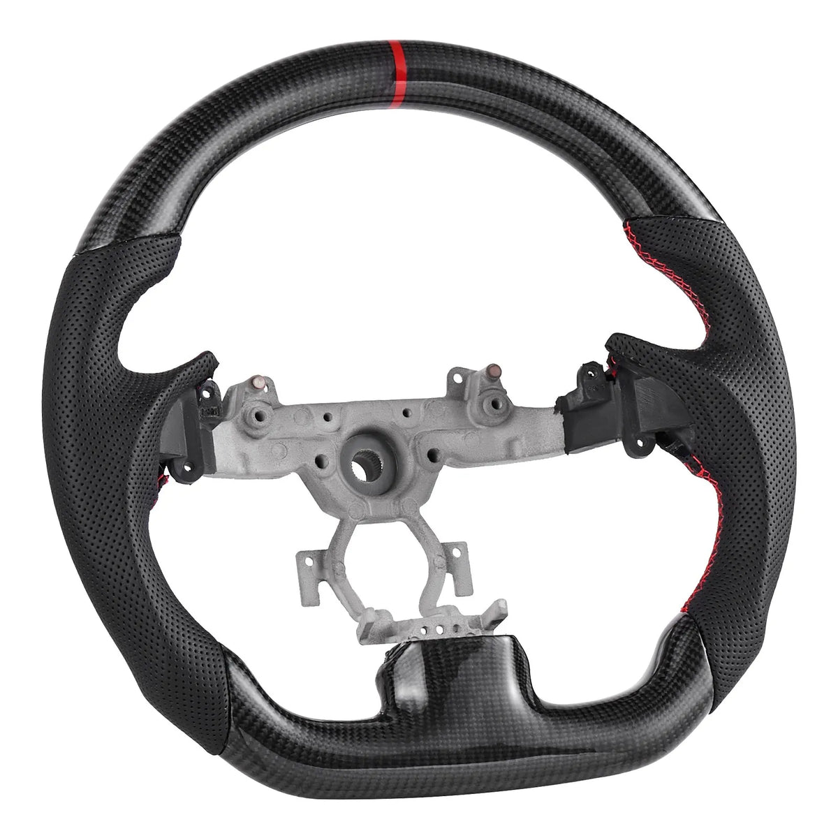 VEVOR Steering Wheel for Infiniti G37 2007–2013, D-Shape Steering Wheel with Flat Bottom, Carbon Fibre Finish, Leather Grip Zone with Non-Slip Texture and Precision Stitching, Black