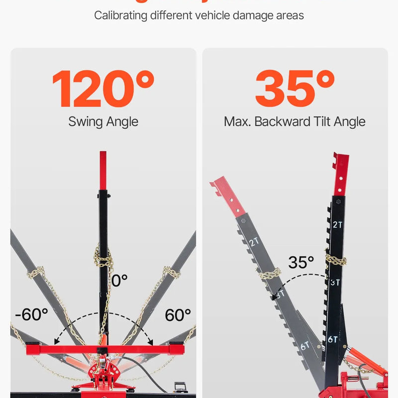 Auto virsbūves rāmis taisnotājs, 6 t spriegojuma remonta aprīkojums ar 3 t pneimatisko domkratu un 6000 PSI hidraulisko kājas pumpi, 16 taisnošanas instrumenti, automašīnām, SUV un pikapiem