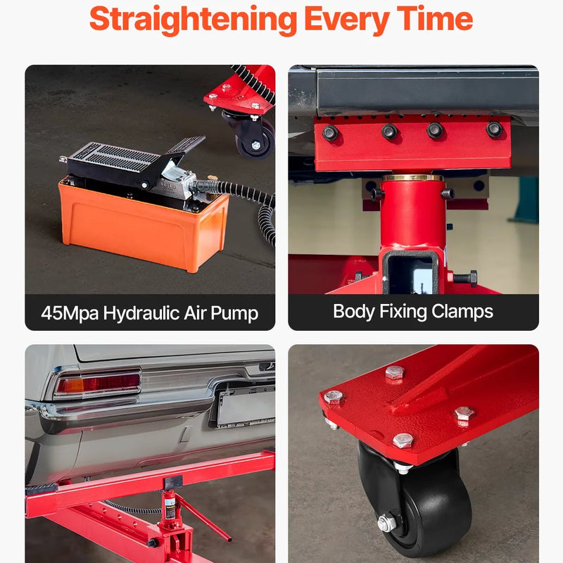 Auto virsbūves rāmis taisnotājs, 6 t spriegojuma remonta aprīkojums ar 3 t pneimatisko domkratu un 6000 PSI hidraulisko kājas pumpi, 16 taisnošanas instrumenti, automašīnām, SUV un pikapiem