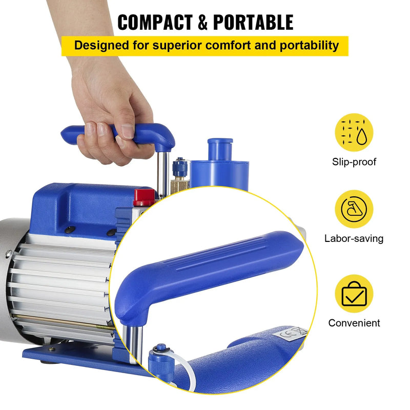 VEVOR vakuuma sūknis 283 l/min, divpakāpju rotācijas lāpstiņu HVAC vakuuma sūknis 750 W, 220 V, galējais vakuums 5 Pa, paredzēts HVAC un auto kondicionieru apkopei, aukstumaģentu uzpildei, vīna degazēšanai un pārtikas apstrādei, zils