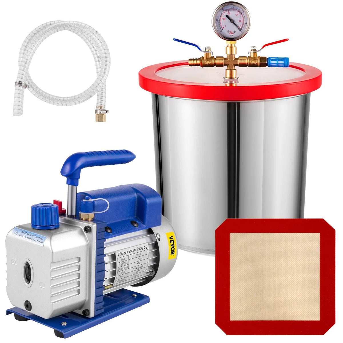 VEVOR Single-Stage Vacuum Pump 85 l/min, 186 W, with 13 l Vacuum Chamber, HVAC A/C and Refrigeration Evacuation Kit
