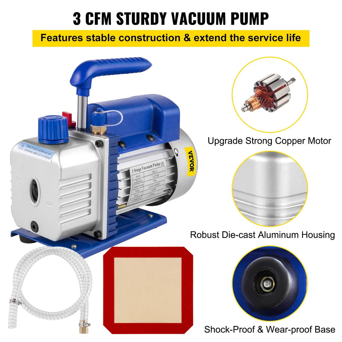 VEVOR Single-Stage Vacuum Pump 85 l/min, 186 W, with 13 l Vacuum Chamber, HVAC A/C and Refrigeration Evacuation Kit