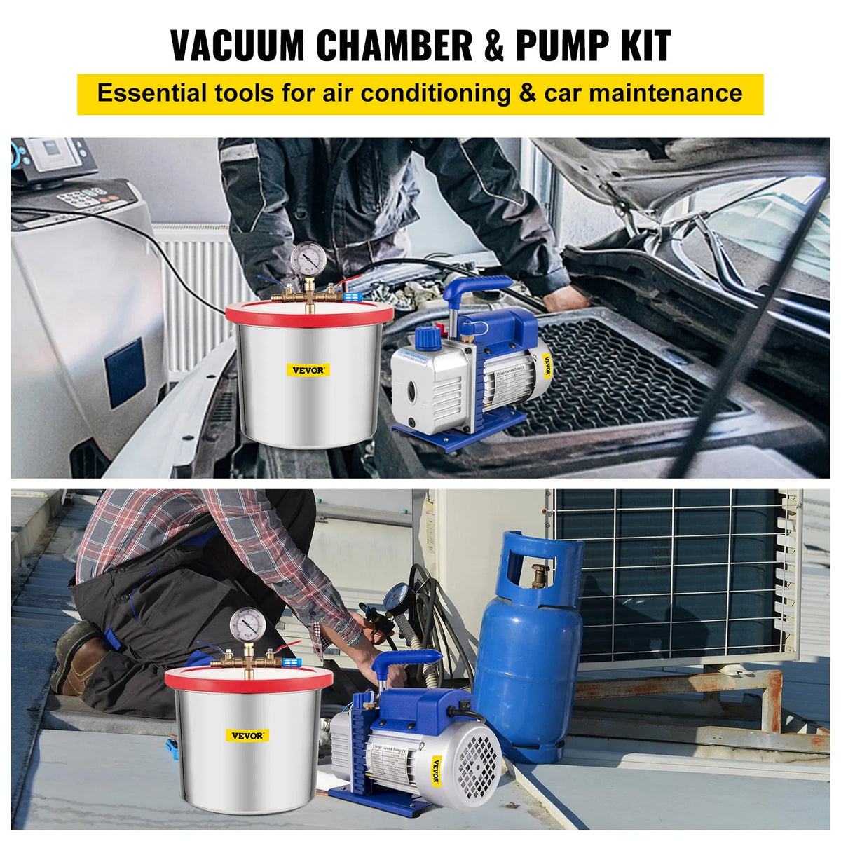 VEVOR 7.6 l Vacuum Chamber with Vacuum Pump, Silicone and Epoxy Degassing, 113 l/min Single-Stage Vacuum Pump, 250 W, for Workshop and Professional Use