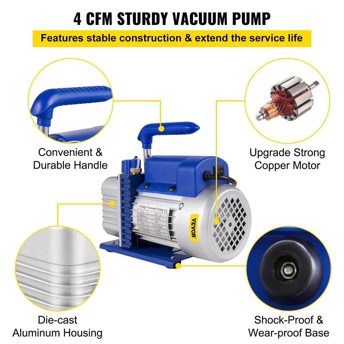 VEVOR 7.6 l Vacuum Chamber with Vacuum Pump, Silicone and Epoxy Degassing, 113 l/min Single-Stage Vacuum Pump, 250 W, for Workshop and Professional Use