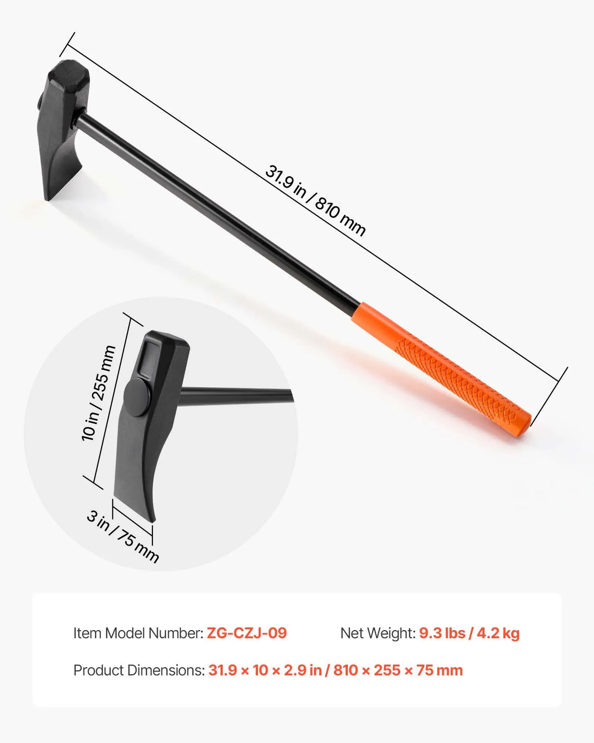 VEVOR riepu bortu atdalīšanas ķīlis ar 810 mm rokturi, smagās klases “duck - bill” riepu āmurs ar čuguna galvu riepu montāžai un demontāžai motocikliem, automašīnām, autobusiem, kravas auto, ATV, UTV un traktoriem - ZEMLETES.LV