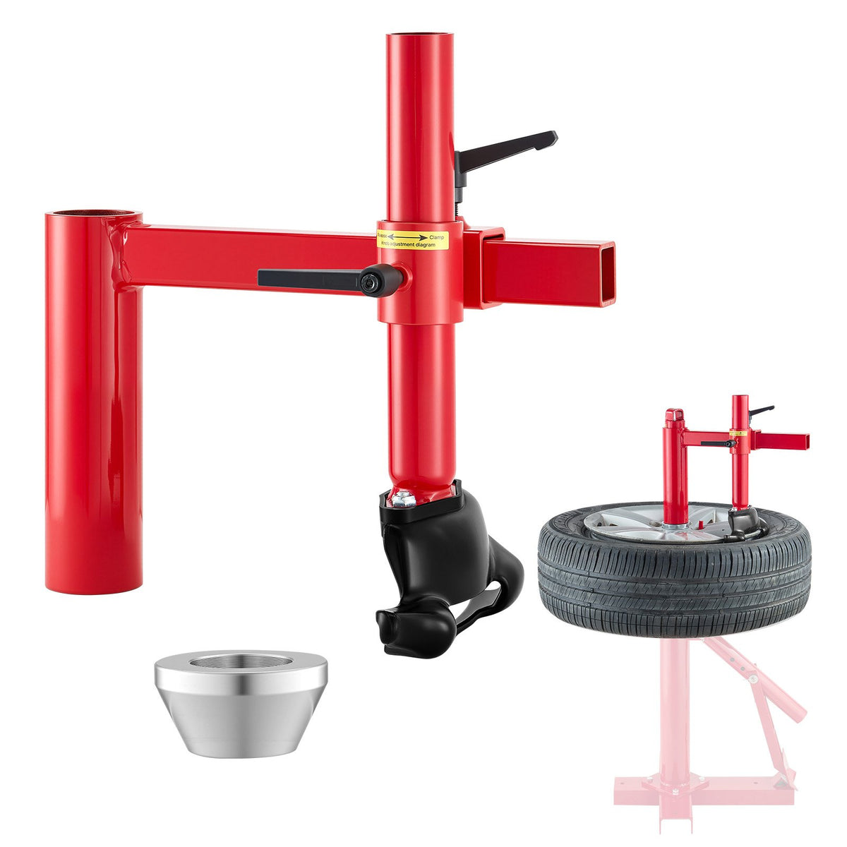 VEVOR manuālā riepu montāžas iekārta ar “Duck Head” uzgali un sudraba konusu, piemērota 406–533 mm riteņiem, izturīgs riepu montāžas un demontāžas adapteru komplekts automašīnām, SUV, kravas auto un ATV - ZEMLETES.LV