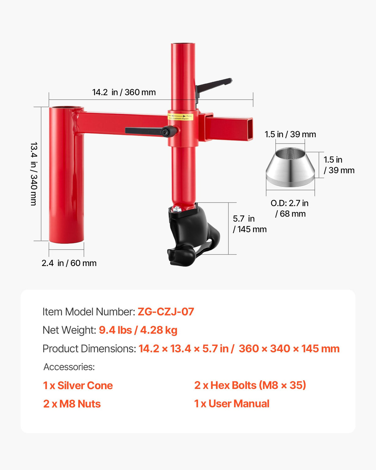 VEVOR manuālā riepu montāžas iekārta ar “Duck Head” uzgali un sudraba konusu, piemērota 406–533 mm riteņiem, izturīgs riepu montāžas un demontāžas adapteru komplekts automašīnām, SUV, kravas auto un ATV - ZEMLETES.LV