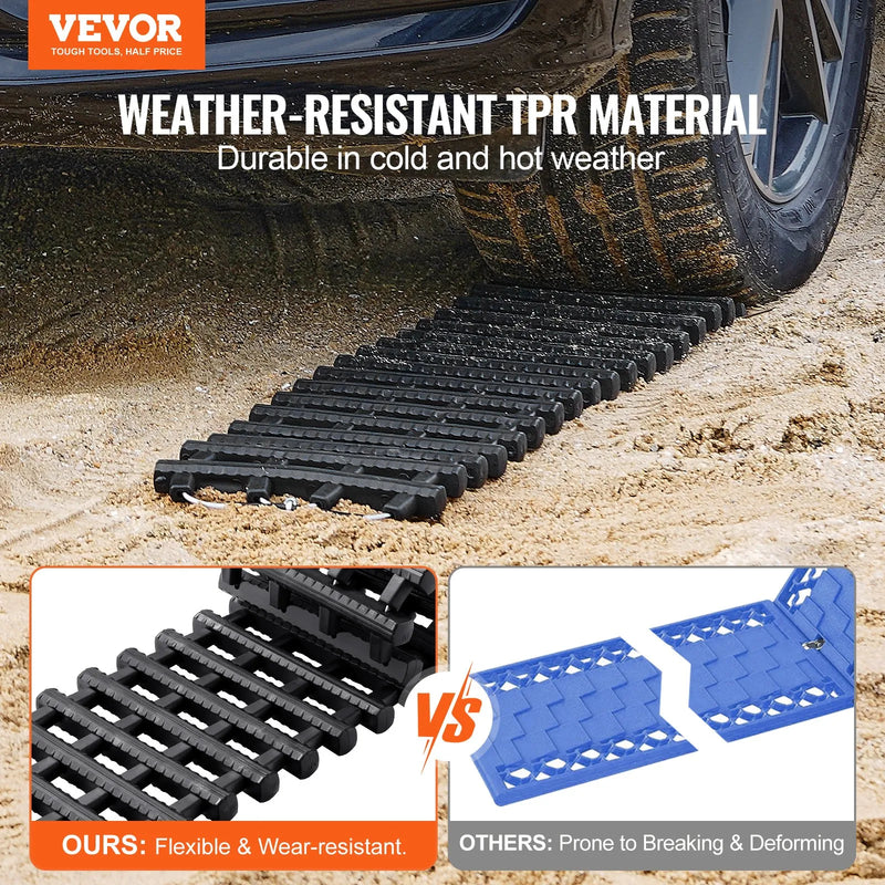 VEVOR 7 t vilkšanas dēļi no TPR materiāla, atgūšanas dēļi apvidus auto, vieglajām automašīnām, pikapiem, SUV un kemperiem, pāris riepu saķeres paliktņu sniegam, smiltīm, dubļiem un irdenam reljefam, ar glabāšanas somām, īsie, melni