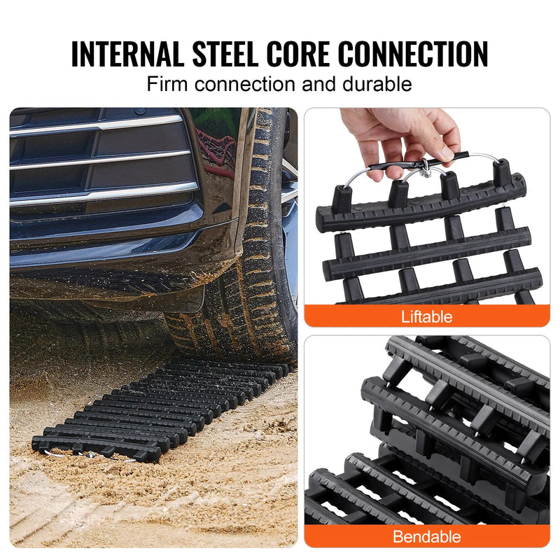 VEVOR 7 t vilkšanas dēļi no TPR materiāla, atgūšanas dēļi apvidus auto, vieglajām automašīnām, pikapiem, SUV un kemperiem, pāris riepu saķeres paliktņu sniegam, smiltīm, dubļiem un irdenam reljefam, ar glabāšanas somām, īsie, melni