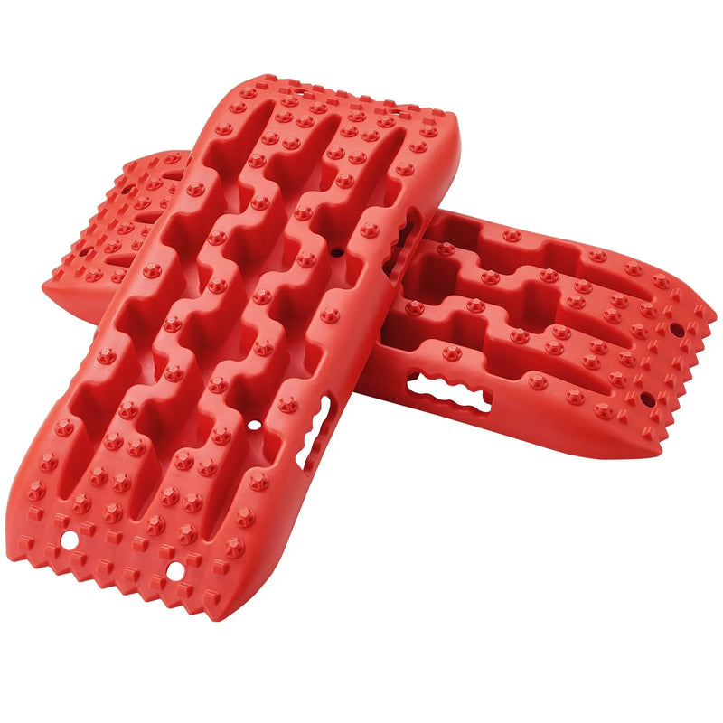 VEVOR 10 t PP saķeres dēļi apvidus un vieglajiem auto, pikapiem, SUV un kemperiem, īsie riepu saķeres paliktņi sniegam, smiltīm, dubļiem un irdenam reljefam, pāris ar glabāšanas somu, sarkani