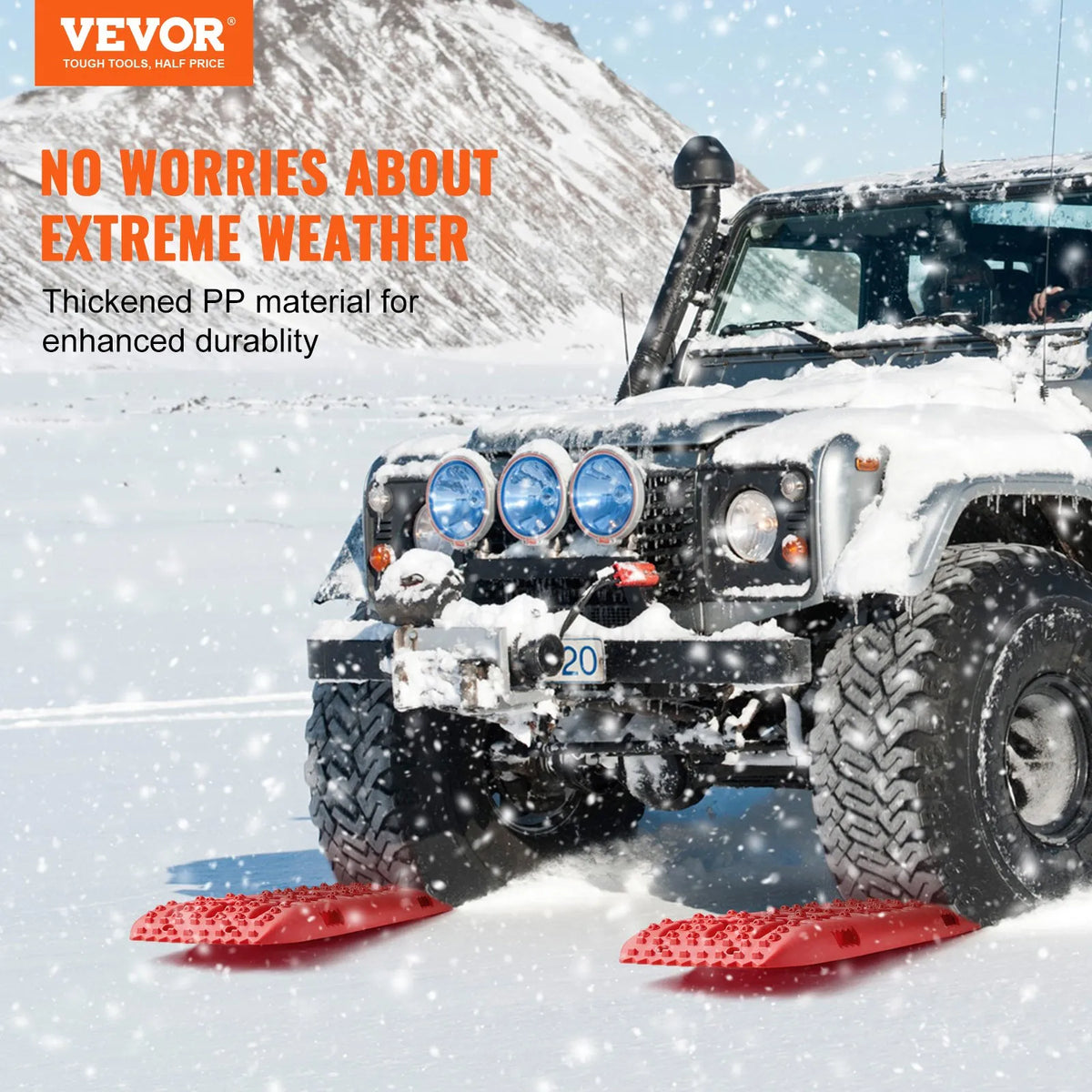 VEVOR 10 t PP Recovery Boards, Traction Boards for Off-Road Vehicles, Cars, Pickups, SUVs and Campers, Pair of Tyre Grip Mats for Snow, Sand, Mud and Loose Terrain, with Storage Bag, Long, Red