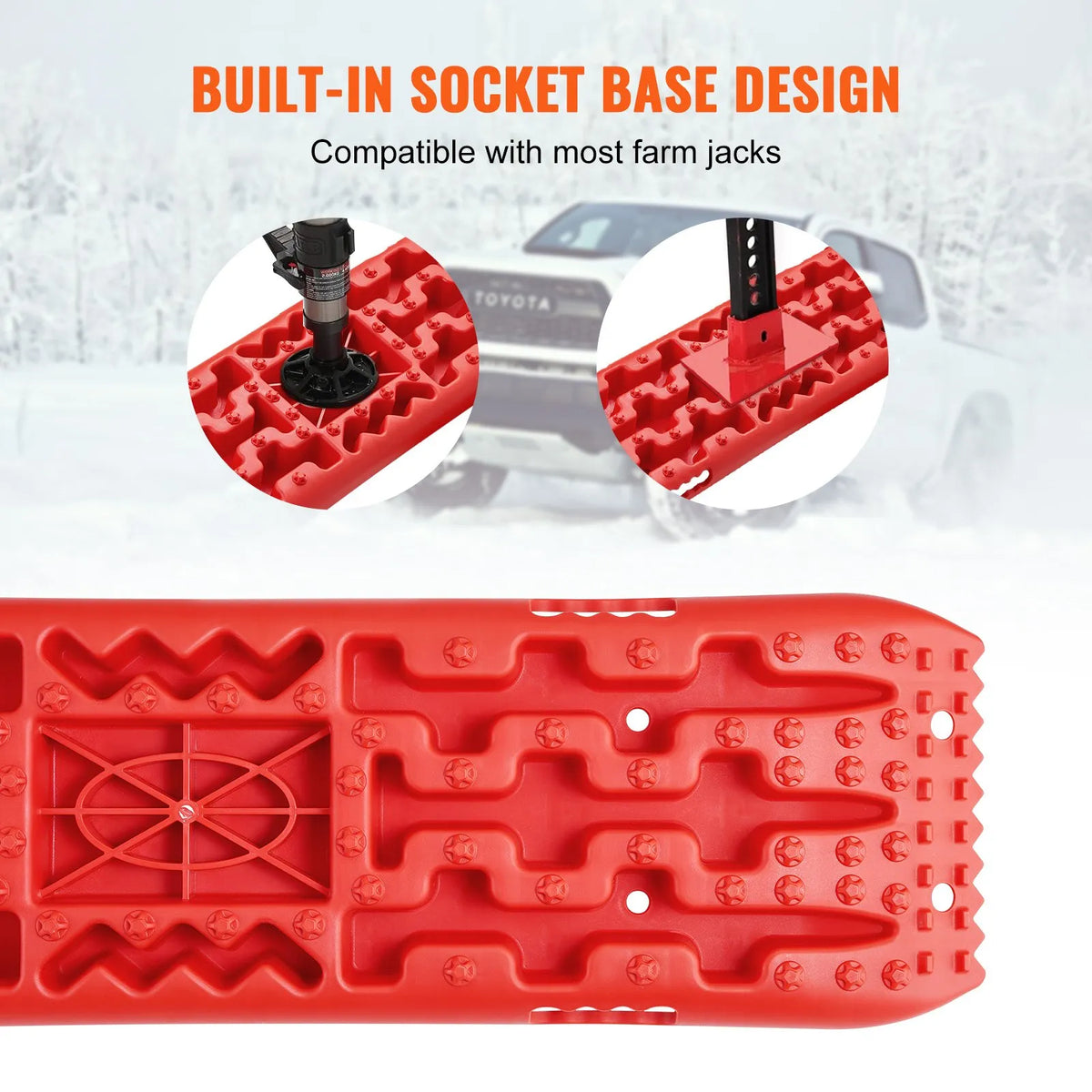 VEVOR 10 t PP Recovery Boards, Traction Boards for Off-Road Vehicles, Cars, Pickups, SUVs and Campers, Pair of Tyre Grip Mats for Snow, Sand, Mud and Loose Terrain, with Storage Bag, Long, Red