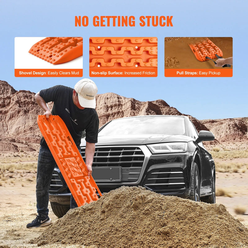 VEVOR 10 TON vilces paliktņi, PP materiāls, atgūšanas paliktņi apvidus auto/automobiļiem/pikapiem/SUV/mājokļauto, pāris riepu vilces paliktņu sniegam, smiltīm, dubļiem un irdenam segumam, ar uzglabāšanas somu, gari, oranži