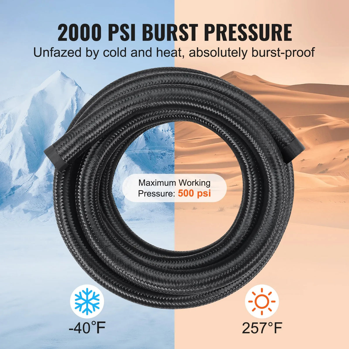 VEVOR 10AN Fuel Line Kit, 3 m Fuel Hose with 14 mm Outer Diameter, Nylon and Stainless Steel Braided Fuel Line for Oil, Petrol and Diesel, with 7 Swivel Connector Adapters, Black