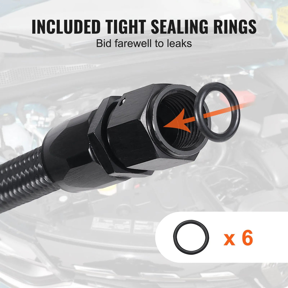 VEVOR 10AN Fuel Line Kit, 3 m Fuel Hose with 14 mm Outer Diameter, Nylon and Stainless Steel Braided Fuel Line for Oil, Petrol and Diesel, with 7 Swivel Connector Adapters, Black