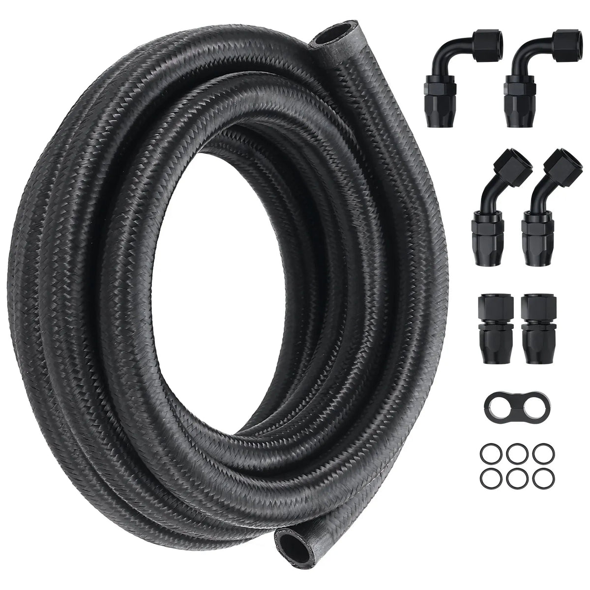 VEVOR 10AN Fuel Line Kit, 3 m Fuel Hose with 14 mm Outer Diameter, Nylon and Stainless Steel Braided Fuel Line for Oil, Petrol and Diesel, with 7 Swivel Connector Adapters, Black