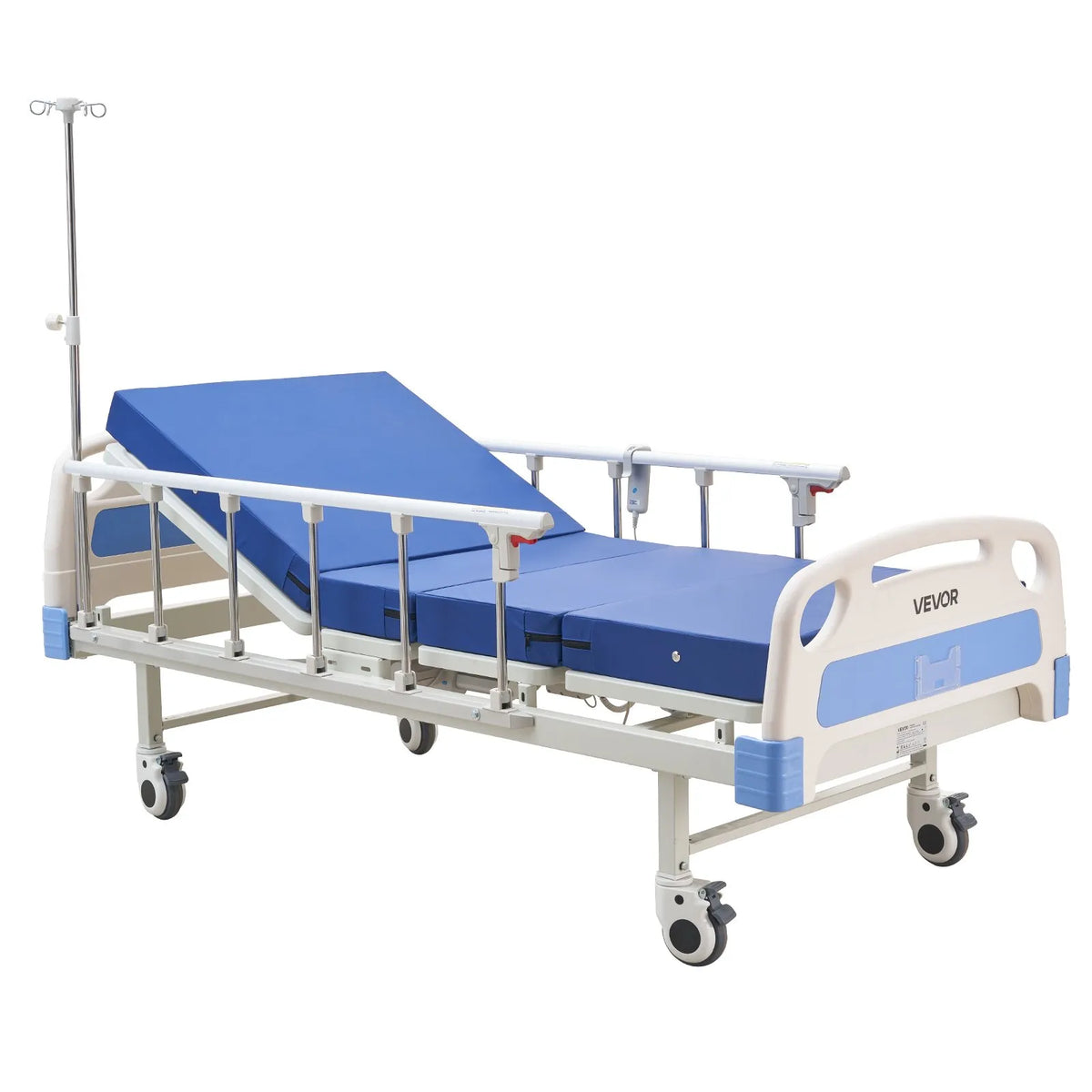 VEVOR pilnībā elektriska slimnīcas gulta ar 2 funkcijām, muguras un kāju regulēšanu, medicīniskā gulta ar 127 mm bloķējamiem riteņiem un augsta blīvuma matraci mājas un slimnīcas lietošanai, slodze līdz 250 kg - ZEMLETES.LV