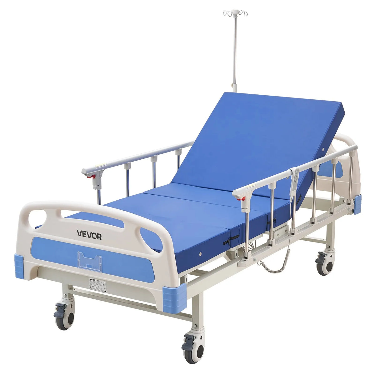 VEVOR pilnībā elektriska slimnīcas gulta ar 2 funkcijām, muguras un kāju regulēšanu, medicīniskā gulta ar 127 mm bloķējamiem riteņiem un augsta blīvuma matraci mājas un slimnīcas lietošanai, slodze līdz 250 kg - ZEMLETES.LV