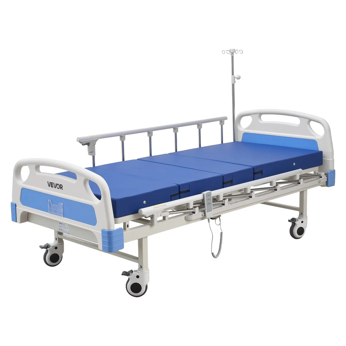VEVOR pilnībā elektriska slimnīcas gulta ar 2 funkcijām, muguras un kāju regulēšanu, medicīniskā gulta ar 127 mm bloķējamiem riteņiem un augsta blīvuma matraci mājas un slimnīcas lietošanai, slodze līdz 250 kg - ZEMLETES.LV