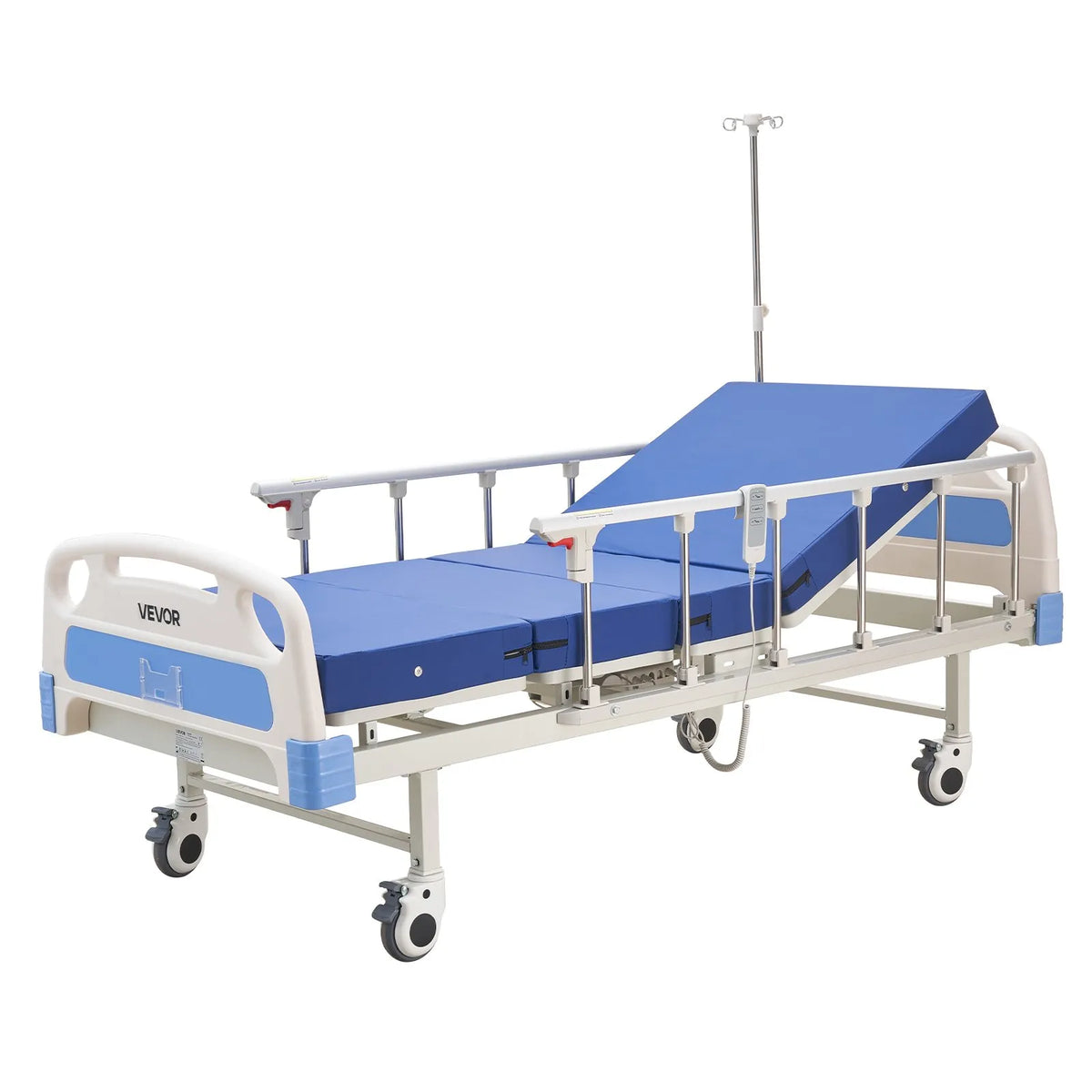 VEVOR pilnībā elektriska slimnīcas gulta ar 2 funkcijām, muguras un kāju regulēšanu, medicīniskā gulta ar 127 mm bloķējamiem riteņiem un augsta blīvuma matraci mājas un slimnīcas lietošanai, slodze līdz 250 kg - ZEMLETES.LV
