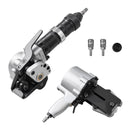 Pneimatiskais tērauda lentu sastiprināšanas aparāts ar 8500 N vilces spēku, metāla lentu savilcējs un griezējs 19 mm platām lentēm, smagsvara dalītā tipa presēšanas ierīce augstas izturības iepakošanai