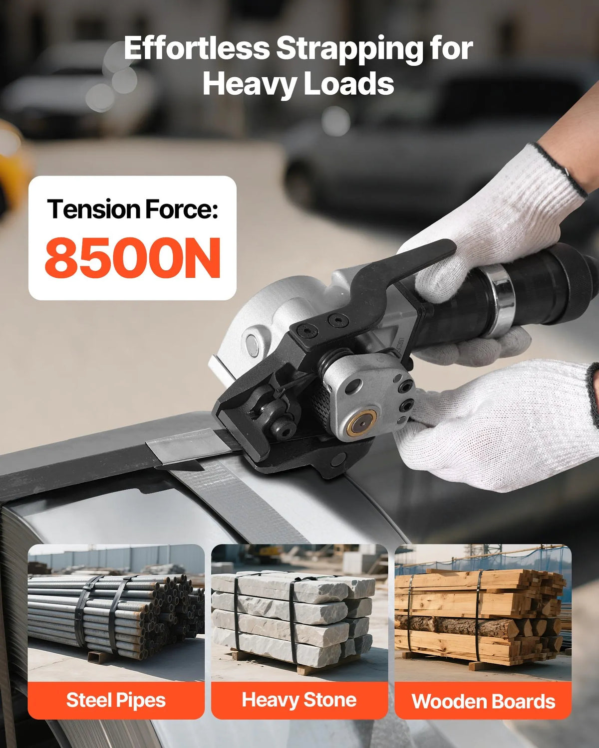 VEVOR Pneumatic Steel Strapping Machine 19 mm, 8500 N, Tensioning, Cutting and Sealing
