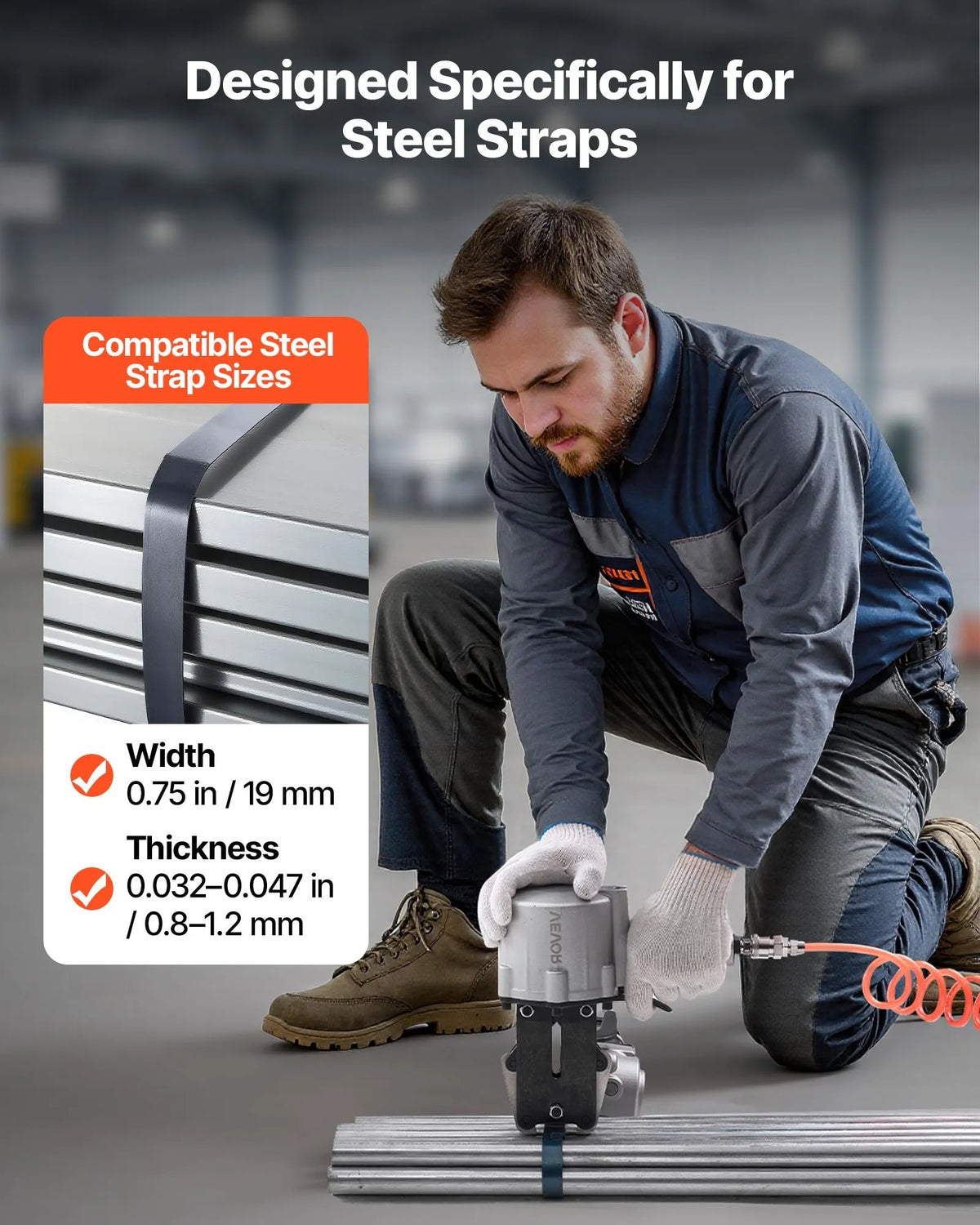 VEVOR Pneumatic Steel Strapping Machine 19 mm, 8500 N, Tensioning, Cutting and Sealing
