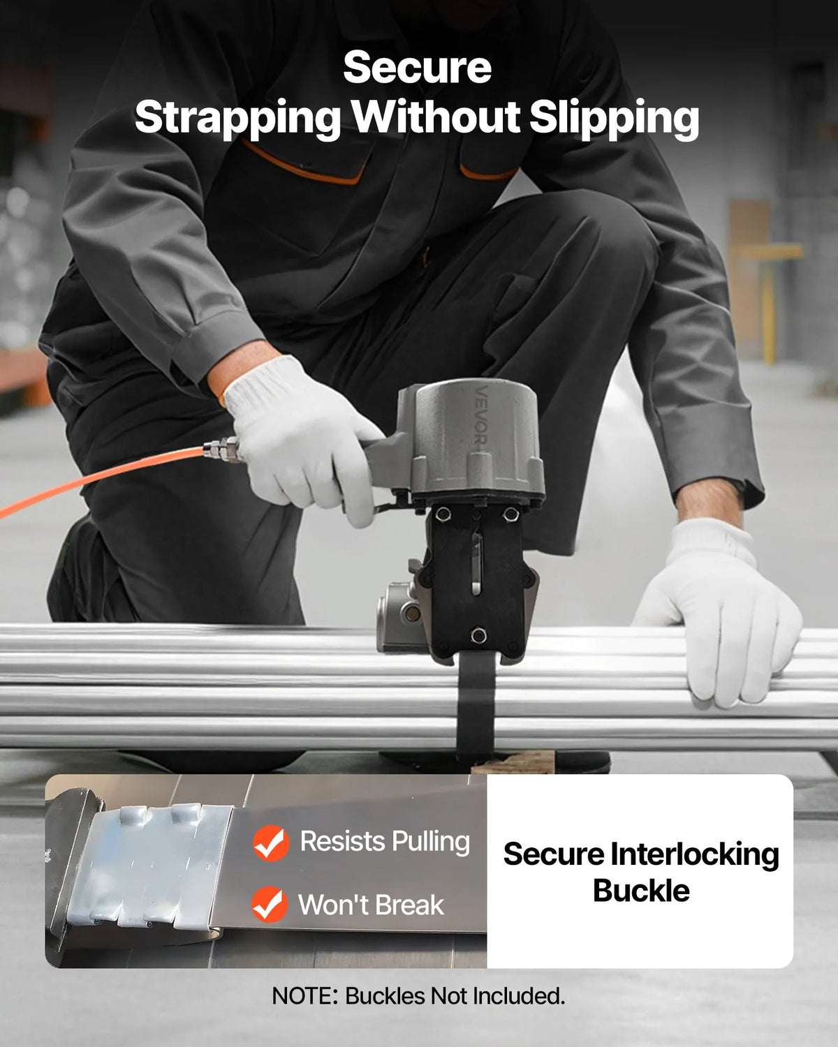 VEVOR Pneumatic Steel Strapping Machine 19 mm, 8500 N, Tensioning, Cutting and Sealing