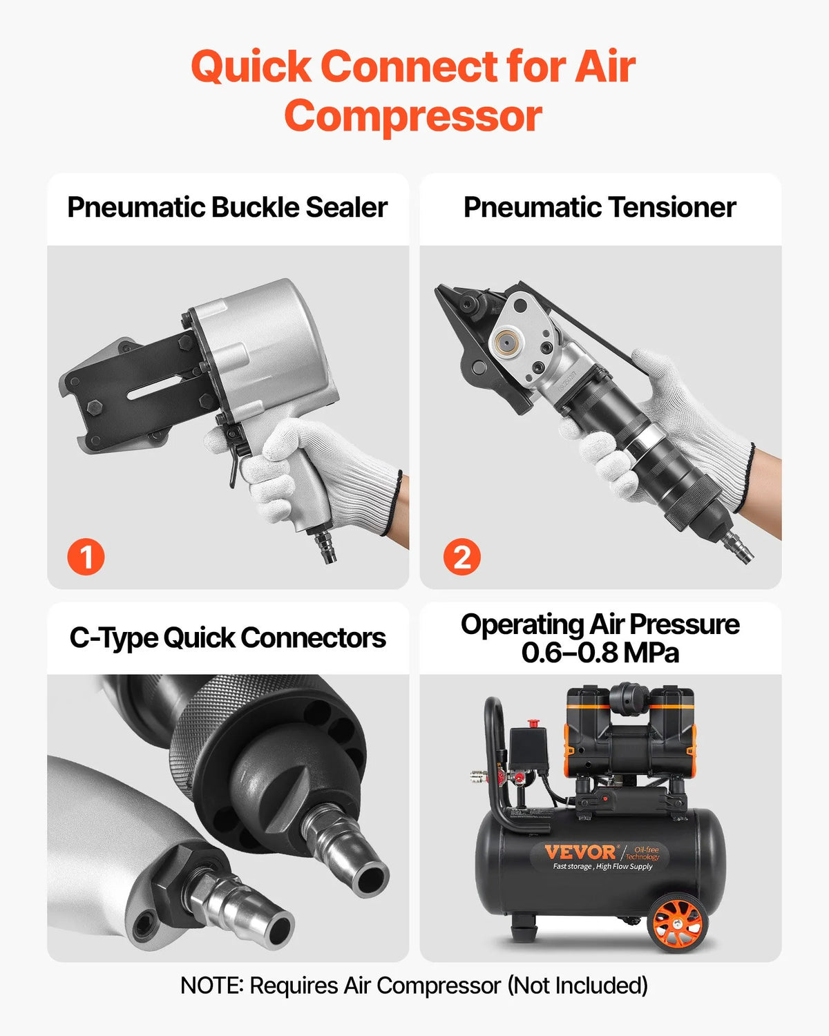 VEVOR Pneumatic Steel Strapping Machine 19 mm, 8500 N, Tensioning, Cutting and Sealing
