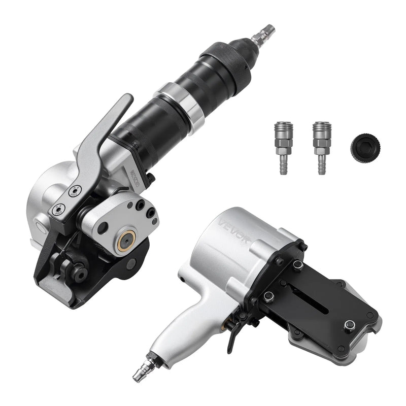 Pneimatiskais tērauda lentu sastiprināšanas aparāts ar 8500 N vilces spēku, metāla lentu savilcējs un griezējs 32 mm platām lentēm, smagsvara dalītā tipa presēšanas ierīce augstas izturības iepakošanai