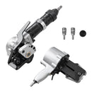 Pneimatiskais tērauda lentu sastiprināšanas aparāts ar 8500 N vilces spēku, metāla lentu savilcējs un griezējs 32 mm platām lentēm, smagsvara dalītā tipa presēšanas ierīce augstas izturības iepakošanai