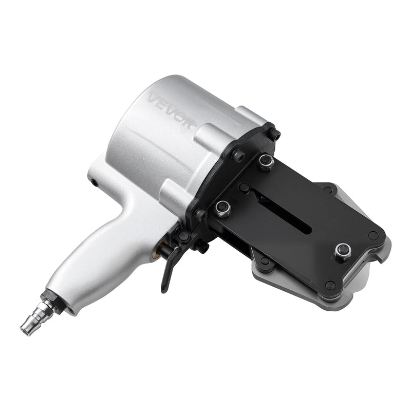 Pneimatiskais tērauda lentu sastiprināšanas aparāts ar 8500 N vilces spēku, metāla lentu savilcējs un griezējs 32 mm platām lentēm, smagsvara dalītā tipa presēšanas ierīce augstas izturības iepakošanai