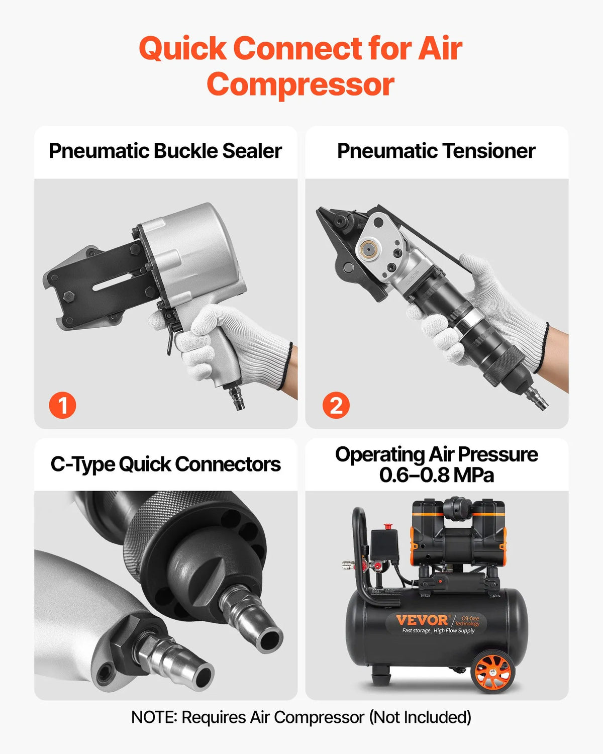 VEVOR Pneumatic Steel Strapping Machine 32 mm, 8500 N, Tensioning, Cutting and Sealing