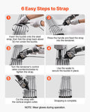 Pneimatiskais tērauda lentu sastiprināšanas aparāts ar 8500 N vilces spēku, metāla lentu savilcējs un griezējs 32 mm platām lentēm, smagsvara dalītā tipa presēšanas ierīce augstas izturības iepakošanai