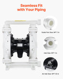VEVOR pneimatiskais dubultmembrānu sūknis, maks. plūsma 95 l/min, standarta ieplūde un izplūde, polipropilēna korpuss, divas membrānas, paredzēts dīzeļdegvielai, smērvielām, petrolejai un benzīnam